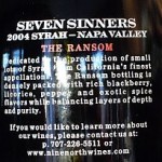 Seven Sinners 2004 Ransom Syrah Back of Bottle